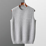 Men’s Round‑Neck Jacquard Knitted Pullover Vest – Business Casual Sleeveless Sweater for Office & Fall/Winter Layering