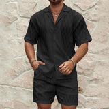 Men Tracksuits Summer Fashion Solid Loose Casual Two Pieces Lapel Button Shirt Shorts Beach Holiday All-match Outfits Male