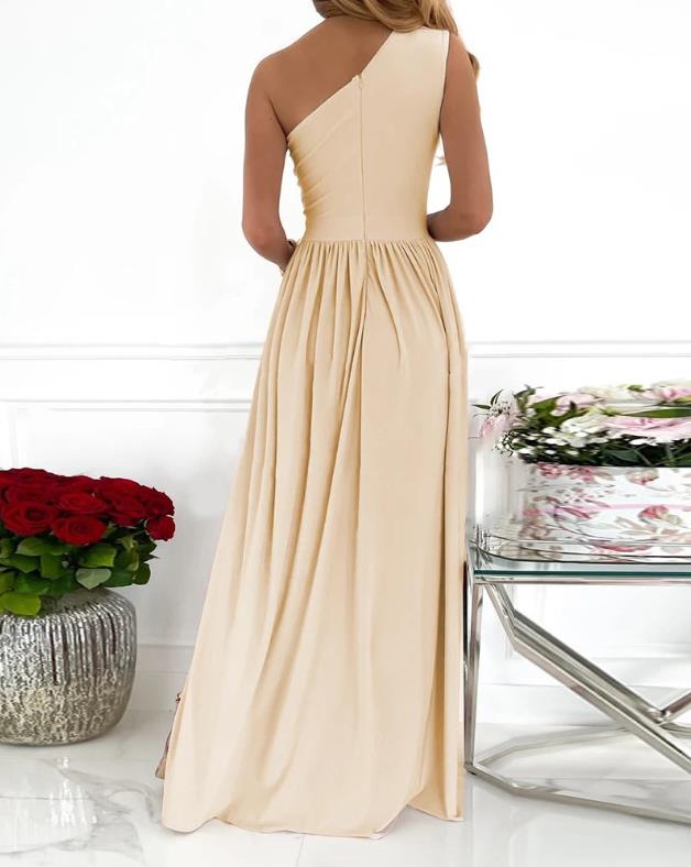 Women’s One-Shoulder High Split Cutout Maxi Dress – Elegant Sleeveless Cocktail & Evening Gown