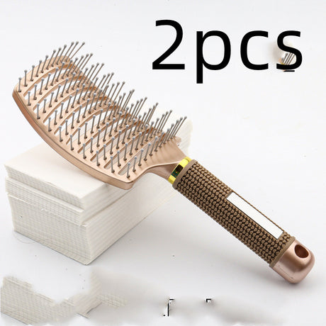 Large Curved Boar Bristle Hair Brush – Massage Comb for Curly & Wavy Hair | Anti-Frizz Detangling & Styling Hairbrush