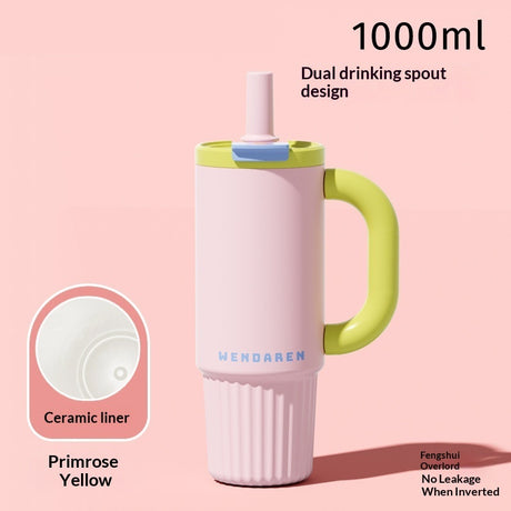 Ceramic-Lined Insulated Water Mug – Stainless Steel, Straw Lid, Perfect for Travel & Outdoors