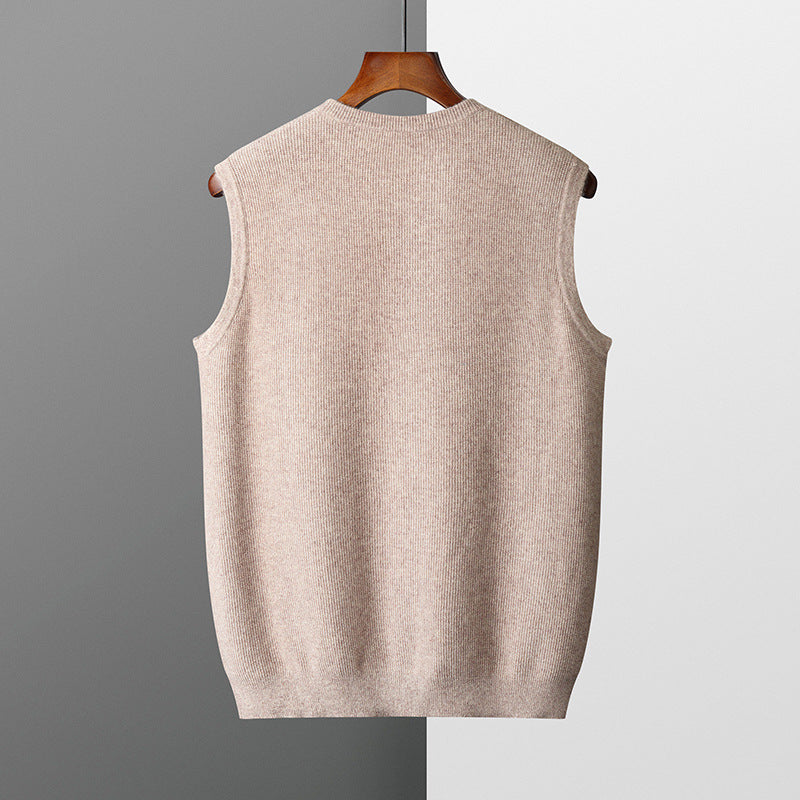 Men’s Round‑Neck Jacquard Knitted Pullover Vest – Business Casual Sleeveless Sweater for Office & Fall/Winter Layering