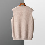 Men’s Round‑Neck Jacquard Knitted Pullover Vest – Business Casual Sleeveless Sweater for Office & Fall/Winter Layering
