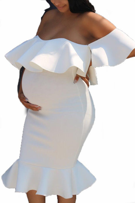 Maternity Elastic Ruffle Dress