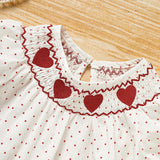 Baby Girl Valentine’s Day Dress – Red Heart Embroidered Smocked Princess Party Dress with Headband | Short Sleeve Outfit