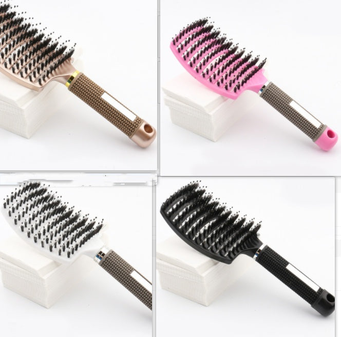 Large Curved Boar Bristle Hair Brush – Massage Comb for Curly & Wavy Hair | Anti-Frizz Detangling & Styling Hairbrush