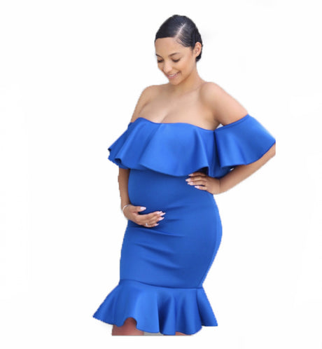 Maternity Elastic Ruffle Dress