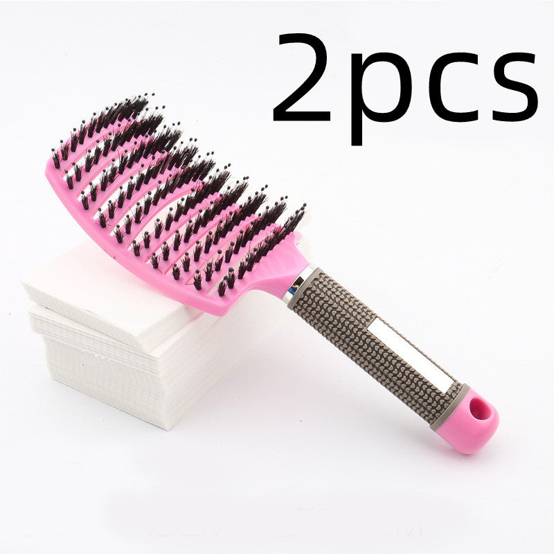 Large Curved Boar Bristle Hair Brush – Massage Comb for Curly & Wavy Hair | Anti-Frizz Detangling & Styling Hairbrush