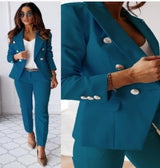 Women’s Casual Blazer Suit – Slim Lapel Double-Breasted Jacket & Zip-Up Trousers | Elegant Modern Two-Piece Outfit