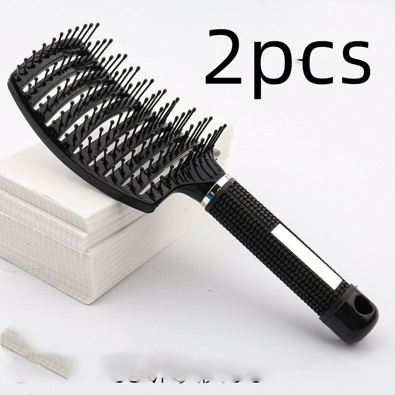 Large Curved Boar Bristle Hair Brush – Massage Comb for Curly & Wavy Hair | Anti-Frizz Detangling & Styling Hairbrush