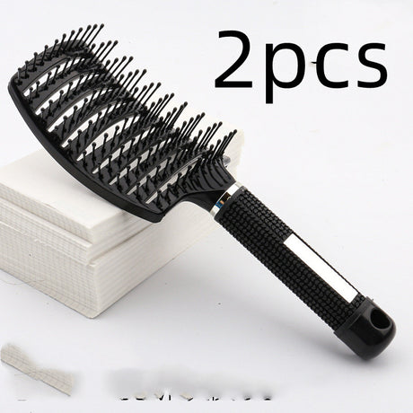 Large Curved Boar Bristle Hair Brush – Massage Comb for Curly & Wavy Hair | Anti-Frizz Detangling & Styling Hairbrush