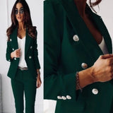 Women’s Casual Blazer Suit – Slim Lapel Double-Breasted Jacket & Zip-Up Trousers | Elegant Modern Two-Piece Outfit