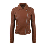 Women’s PU Leather Motorcycle Jacket – Short Slim-Fit Washed Leather Biker Coat with Oblique Zipper