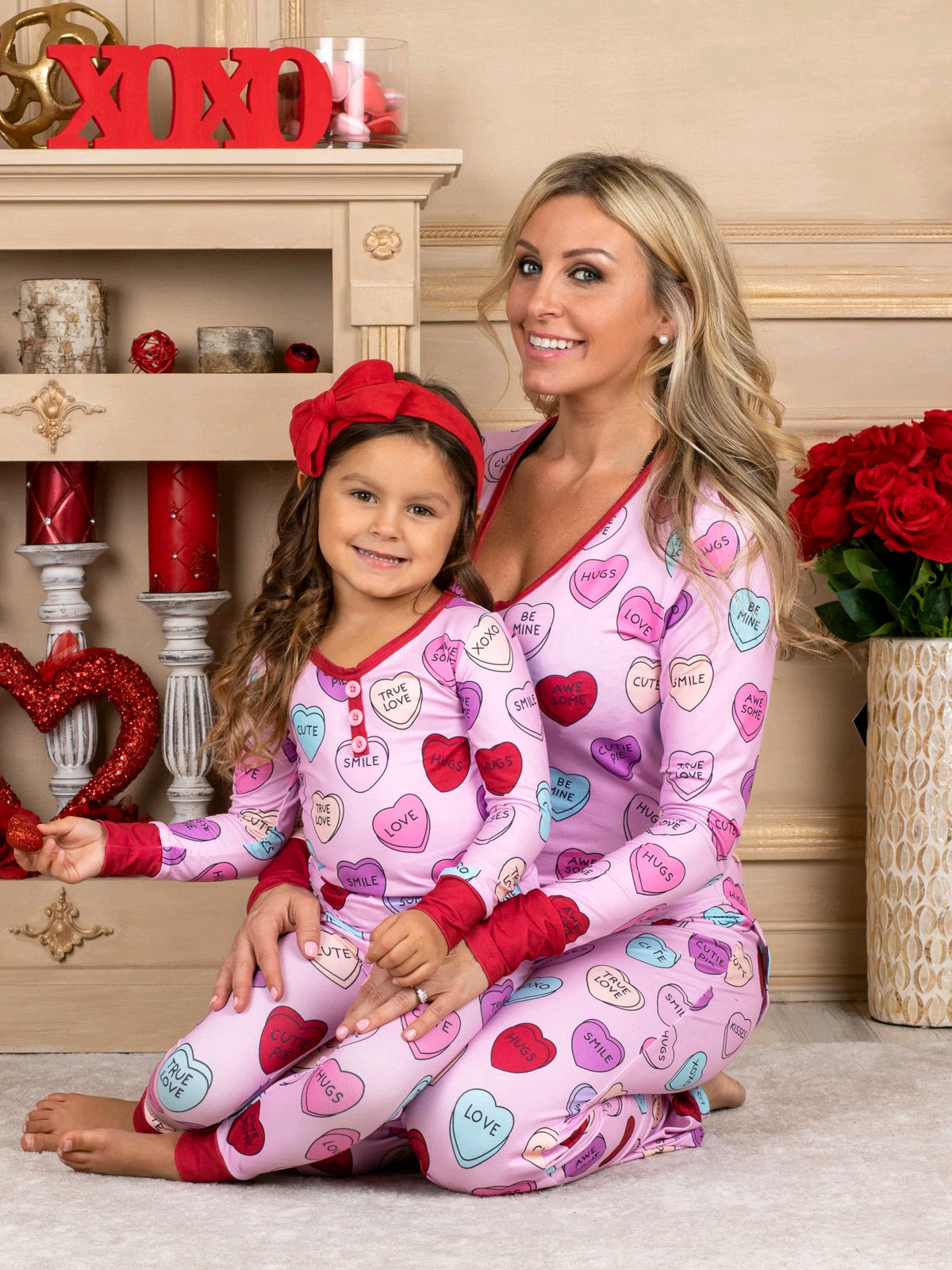 Valentine’s Day Family Pajama Set – Love Print Matching Parent & Child Sleepwear | Casual Homewear PJs