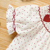 Baby Girl Valentine’s Day Dress – Red Heart Embroidered Smocked Princess Party Dress with Headband | Short Sleeve Outfit