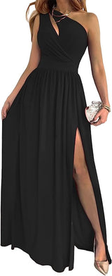 Women’s One-Shoulder High Split Cutout Maxi Dress – Elegant Sleeveless Cocktail & Evening Gown