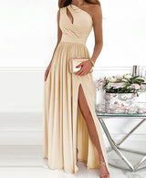 Women’s One-Shoulder High Split Cutout Maxi Dress – Elegant Sleeveless Cocktail & Evening Gown