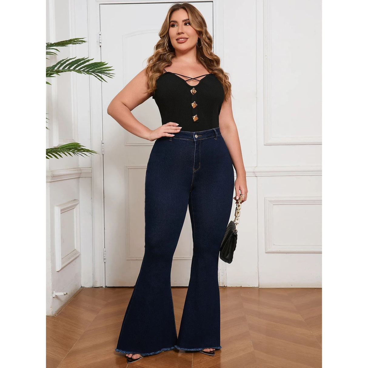 Curvy Fit High Waisted Flared Jeans For Women Plus Size Sret