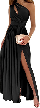 Women’s One-Shoulder High Split Cutout Maxi Dress – Elegant Sleeveless Cocktail & Evening Gown