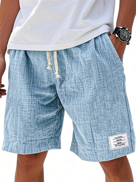 Fashionable Drawstring Textured Solid-Colored Shorts Beach Pants