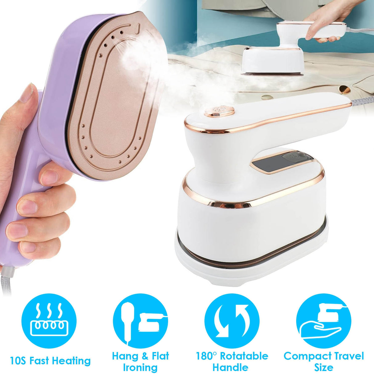 1000W Portable Handheld Garment Steamer – 10s Fast Heating Wrinkle Remover | 180° Rotatable Handle for Home, Office & Travel