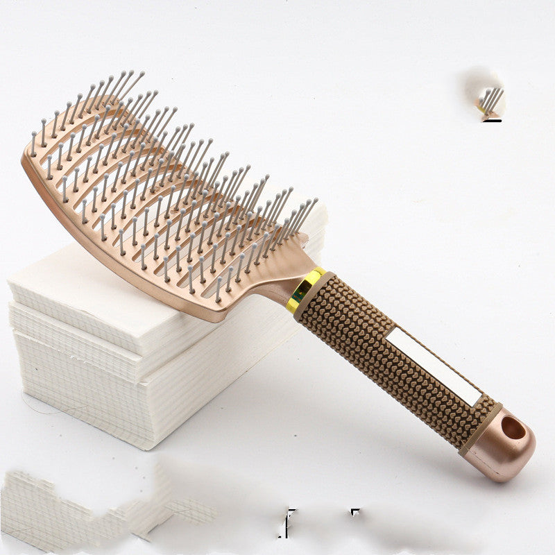 Large Curved Boar Bristle Hair Brush – Massage Comb for Curly & Wavy Hair | Anti-Frizz Detangling & Styling Hairbrush