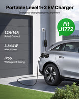 Smart Wallbox Portable EV Charger – Level 1 & 2, 16A Adjustable Current, 120V/240V with LCD Display