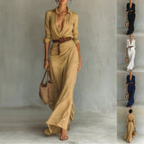 Irregular Long Shirt Dress with Belt – Elegant Button Lapel Long Sleeve Dress | Office & Daily Commuting Women’s Fashion