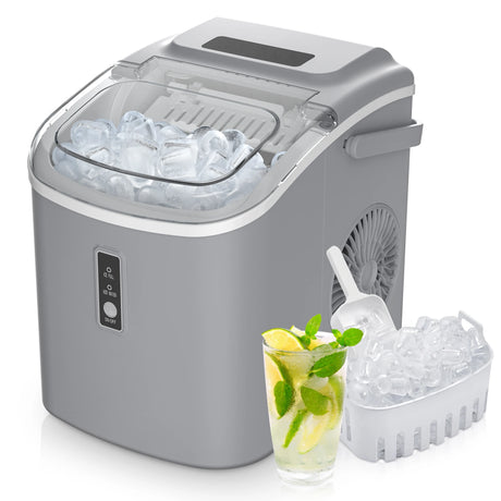 SIMZLIFE Portable Ice Maker Machine – 26.5 lbs/Day | 9 Ice Cubes in 6 Minutes | Auto-Cleaning Countertop Ice Maker with Basket & Scoop
