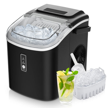 SIMZLIFE Portable Ice Maker Machine – 26.5 lbs/Day | 9 Ice Cubes in 6 Minutes | Auto-Cleaning Countertop Ice Maker with Basket & Scoop