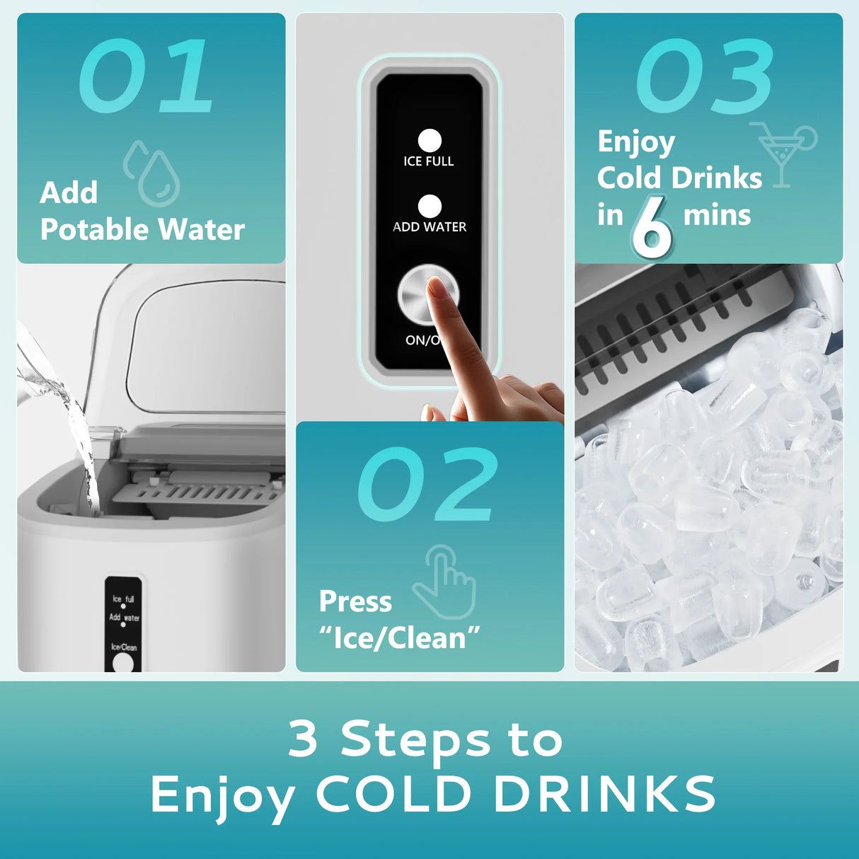 SIMZLIFE Portable Ice Maker Machine – 26.5 lbs/Day | 9 Ice Cubes in 6 Minutes | Auto-Cleaning Countertop Ice Maker with Basket & Scoop