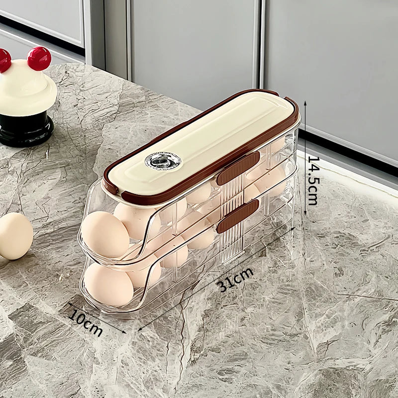 Refrigerator Egg Organizer – 1PCS Sliding Automatic Egg Roller Storage Carton