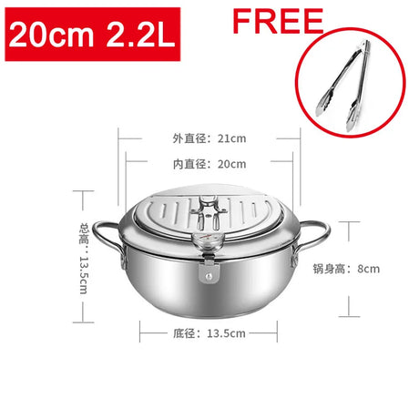 Japanese-Style Tempura Fryer – Mini Oil-Saving Deep Frying Pot with Temperature Control | Household Small Fryer for Tempura & Snacks