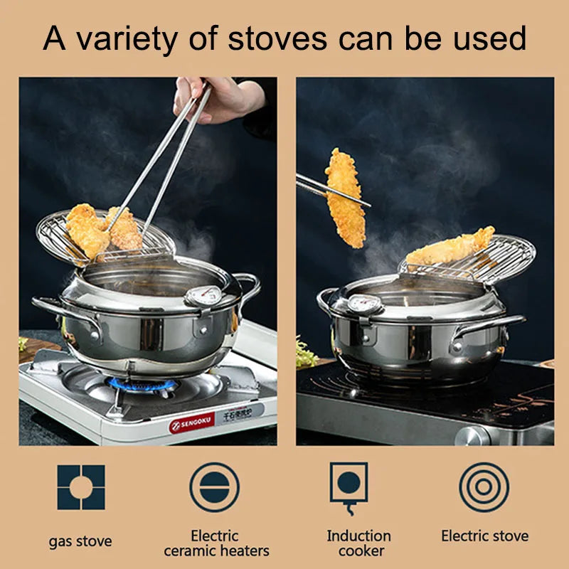 Japanese-Style Tempura Fryer – Mini Oil-Saving Deep Frying Pot with Temperature Control | Household Small Fryer for Tempura & Snacks
