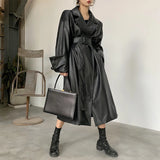 Lautaro Long Leather Trench Coat – Oversized Fall Streetwear for Women