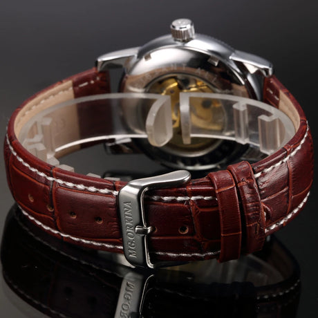 ORKINA MG Luxury Men’s Mechanical Skeleton Watch – Gold Case with Leather Strap (Model Number: MG016)