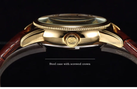 ORKINA MG Luxury Men’s Mechanical Skeleton Watch – Gold Case with Leather Strap (Model Number: MG016)