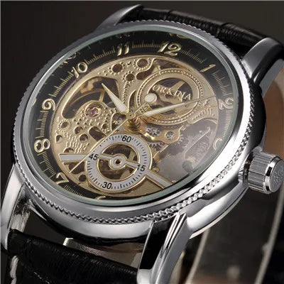 ORKINA MG Luxury Men’s Mechanical Skeleton Watch – Gold Case with Leather Strap (Model Number: MG016)