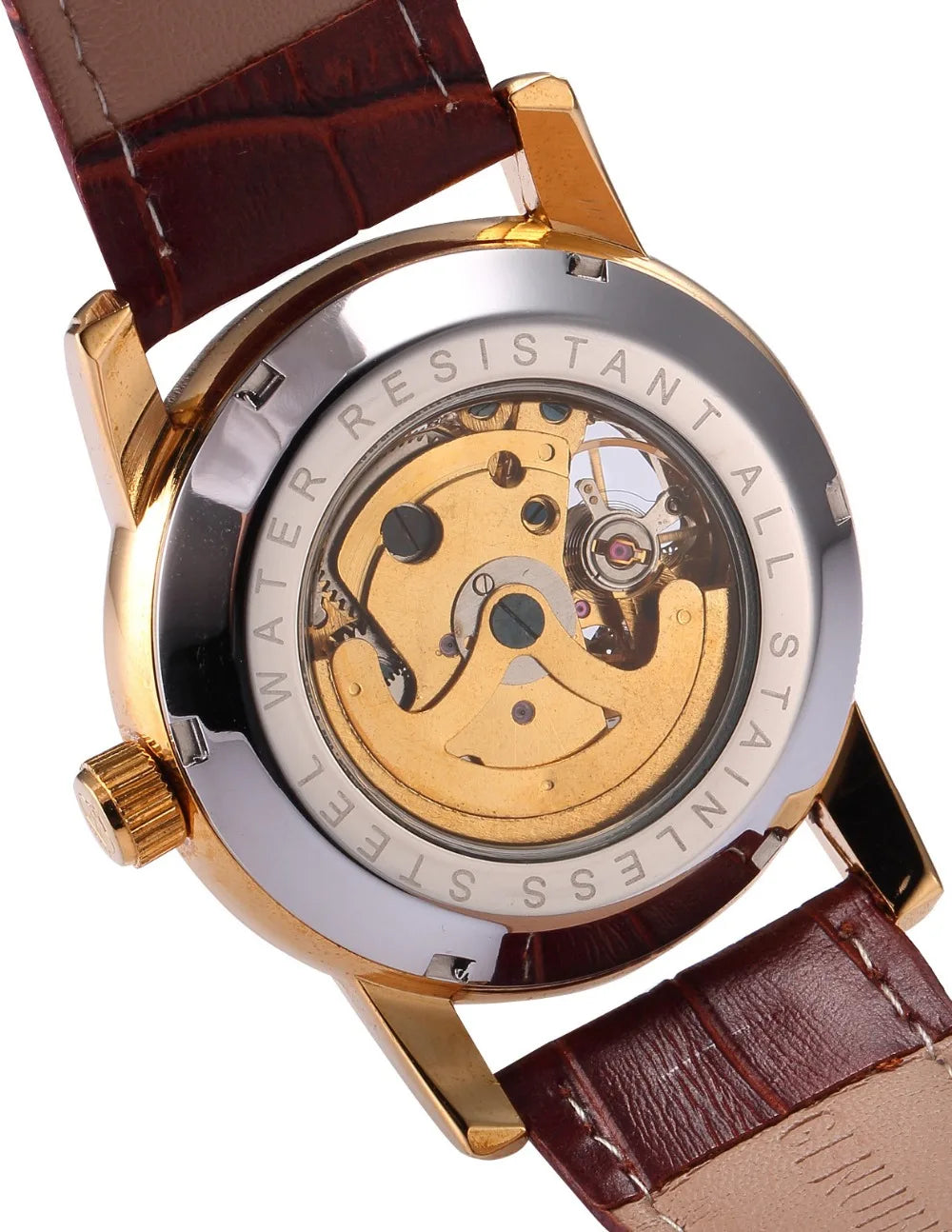ORKINA MG Luxury Men’s Mechanical Skeleton Watch – Gold Case with Leather Strap (Model Number: MG016)
