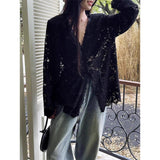 Y2K Lace Sheer Long Sleeve Blouse