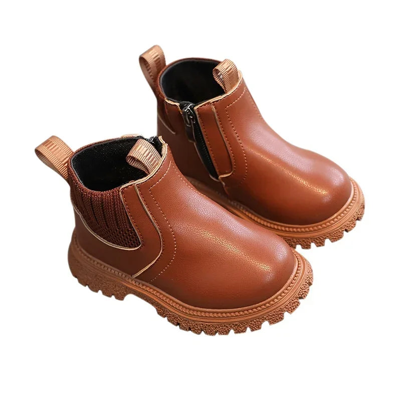Kids Winter Leather Short Boots