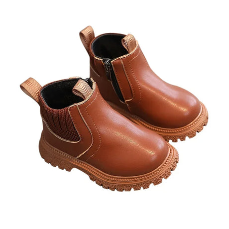 Kids Winter Leather Short Boots