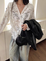 Y2K Lace Sheer Long Sleeve Blouse