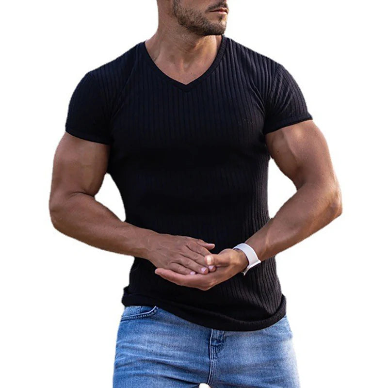 Men’s Summer V-Neck Breathable Tee – Casual Lightweight Short Sleeve Knitted Top | Soft Everyday Comfortable Shirt