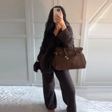 Brown V-Neck Knit Shirt and Pants