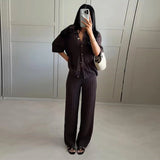 Brown V-Neck Knit Shirt and Pants