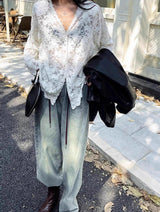 Y2K Lace Sheer Long Sleeve Blouse
