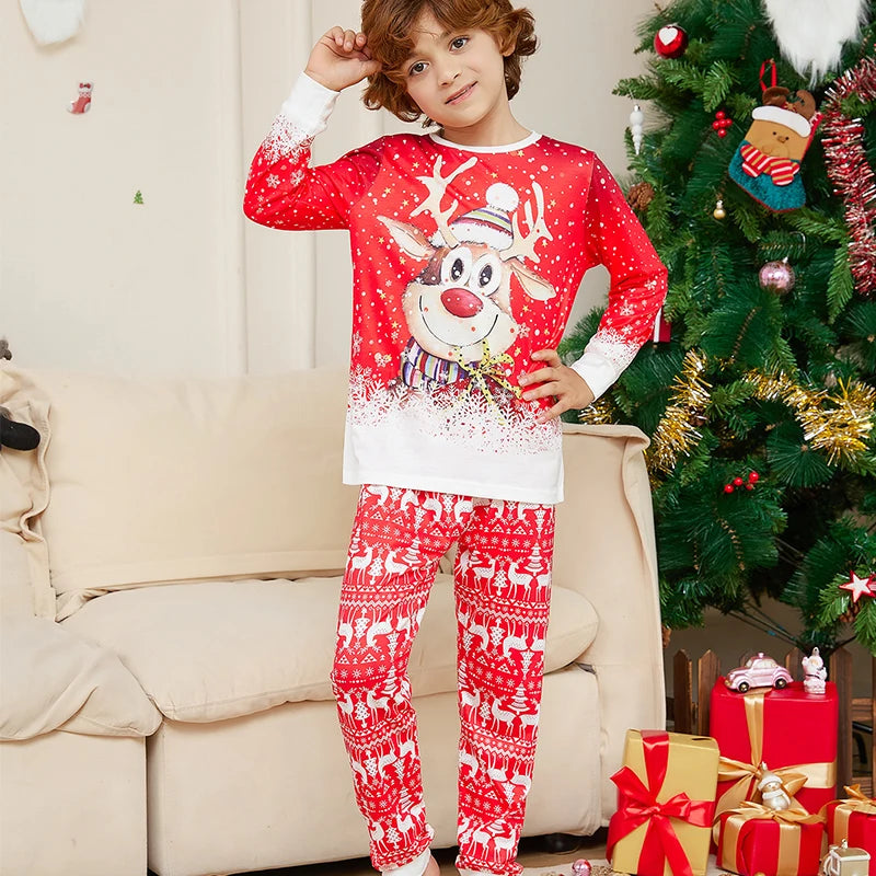 Matching Family Christmas Pajamas – Reindeer Print Long Sleeve Set for Kids & Adults