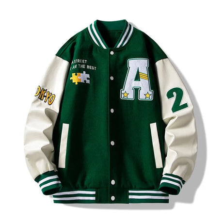 Men’s Embroidered Baseball Jacket – American Retro Brown Varsity Jacket | Fashion Autumn School Uniform Couple Jacket