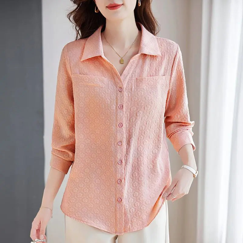 Women’s Jacquard Lapel Long-Sleeve Autumn Casual Shirt Jacket